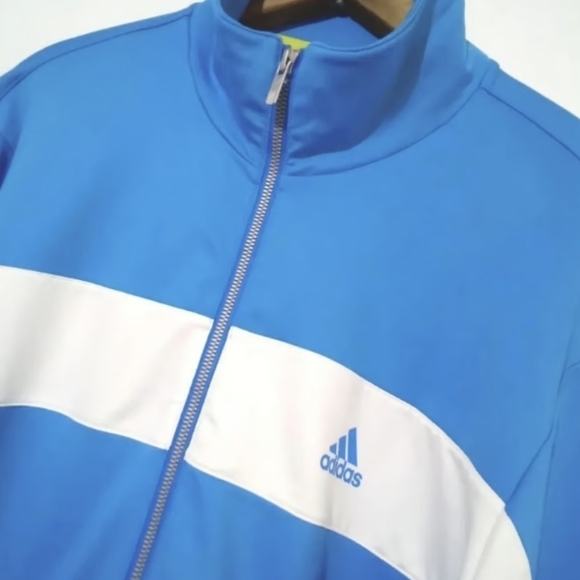 ADIDAS Vintage Retro Mens Tennis Warmup Striped Jacket Bright Blue Lime White XL - Picture 3 of 9